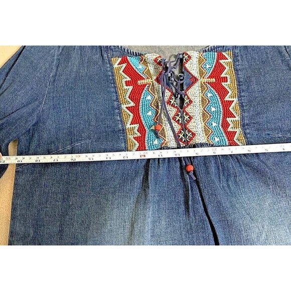 Tasha Polizzi Collection, Designer, Embroidered Denim Tunic Size Medium - Picture 5 of 9